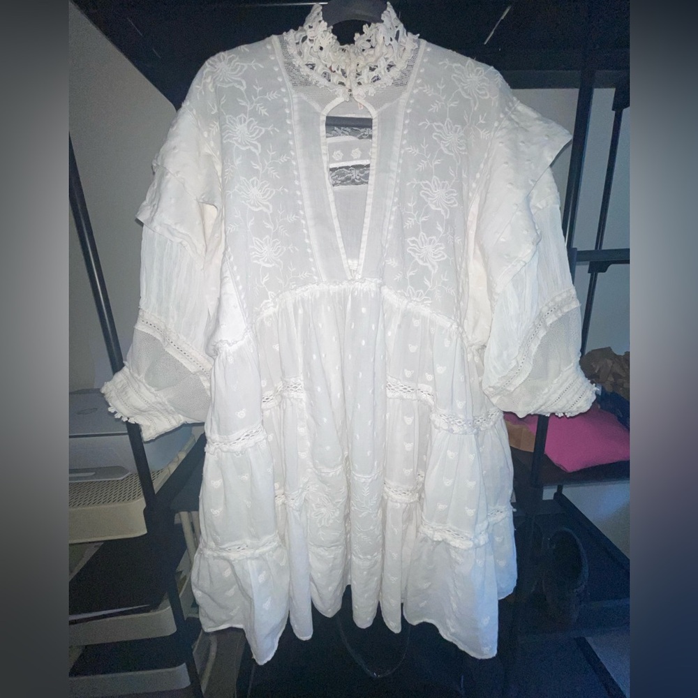 Free People Cream Lace Embroidered Boho Dress